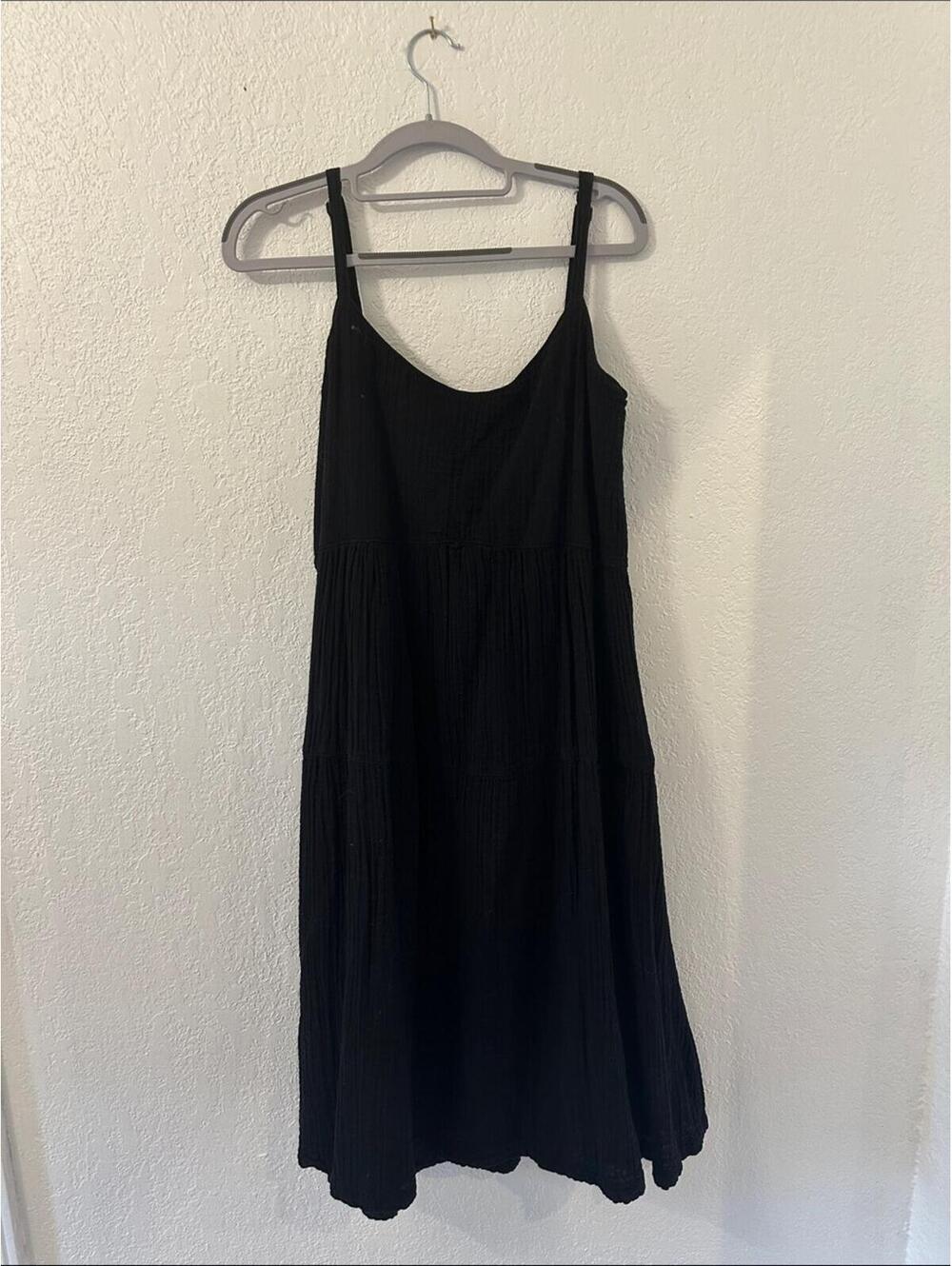 Wilt Black 100% Cotton Midi Tiered Slip Dress